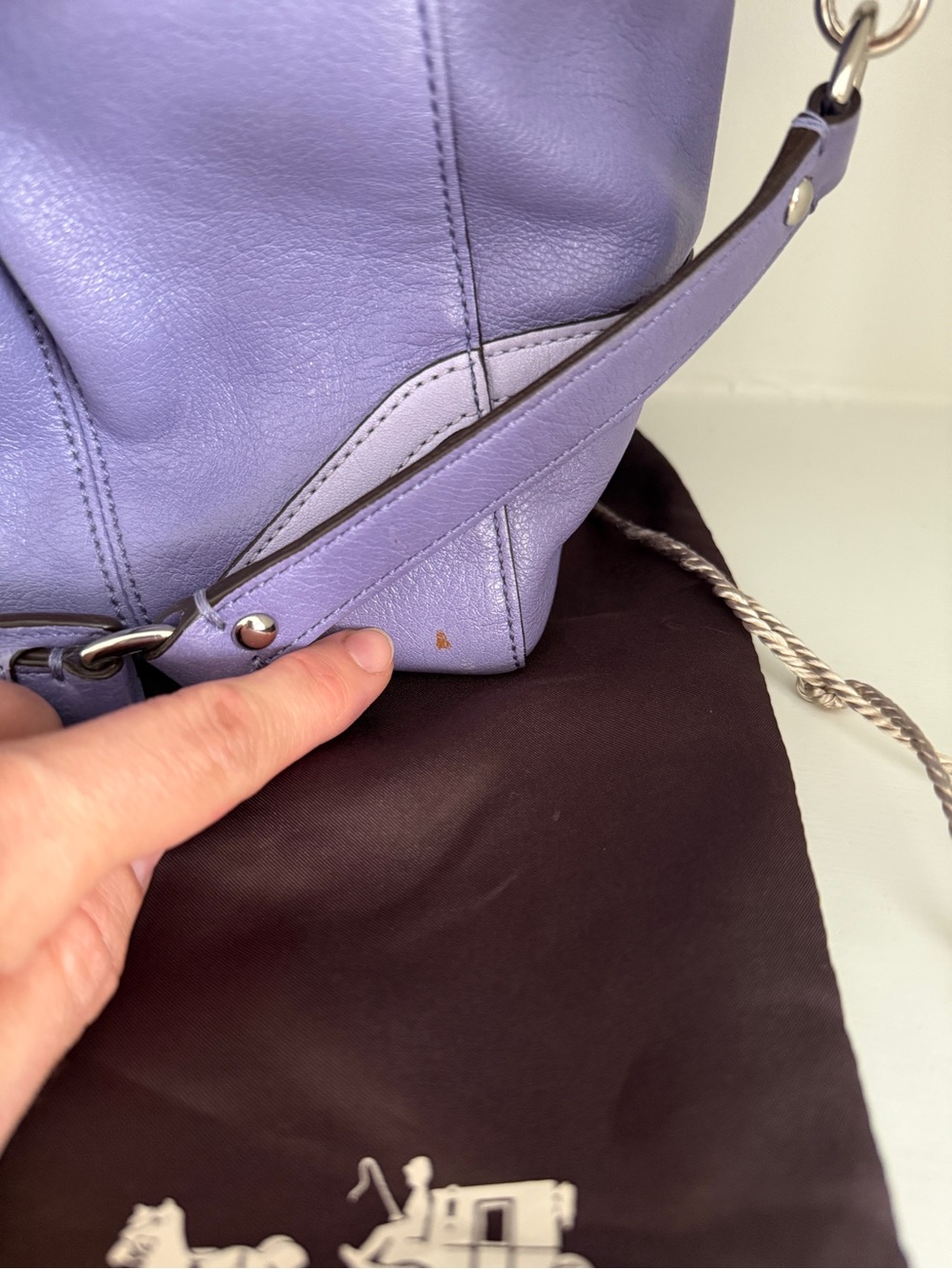 COACH Lavender Purple Leather Tote with Pale Pink Trim - Picture 10 of 12